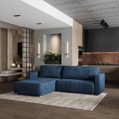 Zdjęcie produktu dla Masseno Narożnik TURIN P z funkcją spania i pojemnikiem na pościel Kształt L, Rozkładana sofa, Rogówka - Niebieski, POSO 05