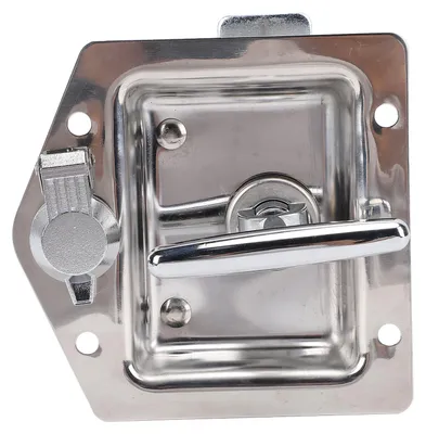 Image de Loquet pour coffre à outils à poignée en T, 12,4 x 12,4 cm, en acier inoxydable hautement poli, avec clés et joint d'étanchéité, pour coffre à outils de camping-car ou de camion
