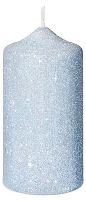 Produktbild von Glamour Glitter Stumpenkerzen Hellblau 12 x 6 cm, 4 Stück