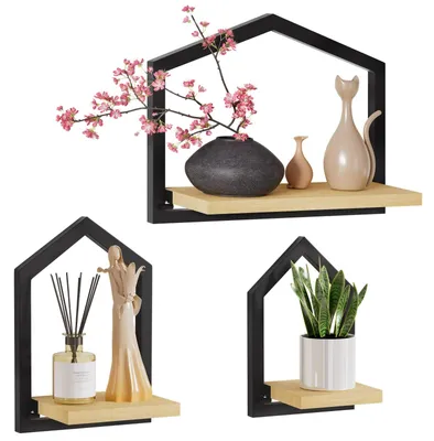 Image de Lot de 3 étagères murales en bois : étagères murales modernes pour cadres et objets de décoration – étagères suspendues pour le salon, la chambre, la salle de bains, le bureau, couleur beige