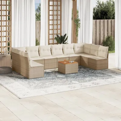 Produktbild von CLORIS 11-tlg. Garten-Sofagarnitur - mit Kissen - Beige Poly Rattan - Gartenmöbelgarnituren LL0000257411