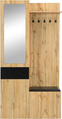 Immagine prodotto di Set di mobili da ingresso - Set guardaroba - 191×98,5×38 cm - 5 ganci - Specchio - Scarpiera - Panca - Marrone