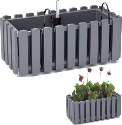 Zdjęcie produktu dla Skrzynka balkonowa 38 cm z uchwytami, szara, wilgotnościomierz, kamień