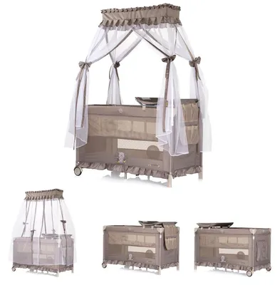 Produktbild von Chipolino Reisebett Palace, Baldachin Moskitonetz zwei Ebenen Wickelauflage beige/braun