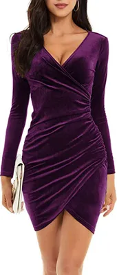 RPAEOY Samtkleid Damen Langarm Bodycon - Elegantes Abendkleid Für Party & Hochzeiten