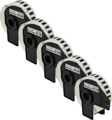 Produktbild von vhbw 5x Rolle mit Halter 29mm x 30,48m (1 Etikette) kompatibel mit Brother PT QL-710W, QL-720, QL-580N, QL-650, QL650TD, QL-700, QL-710 Drucker Weiß