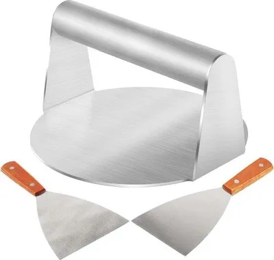 Produktbild von Famanu Hamburgerpresse Set - 3 Teile, 55 cm, Edelstahl - Hamburger Smash - Grillzubehör