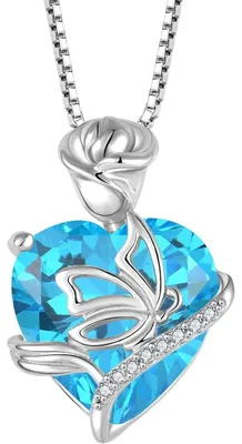 Image de Collier pour femme en argent sterling 925, avec pendentif papillon, rose et fleur, pierre d'améthyste, longueur 45+3 cm