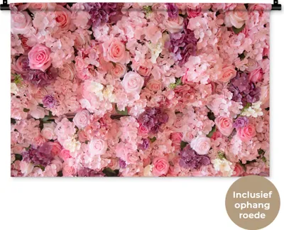 Produktbild von MuchoWow® Wandteppich Wandbehang Blumen - Rosa - Rosen 90x60 cm Tapisserie Dekoration Wandtuch - Wandskulpturen - Bildteppich