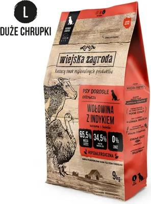 A bag of dog food with illustrations of farm animals.