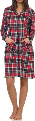 Zdjęcie produktu dla Damska koszula nocna w kratkę zapinana na guziki - z pojedynczego dżerseju - również w rozmiarach plus size;red.48