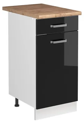 Produktbild von Spülenunterschrank Vicco R-Line Schwarz Hochglanz/Weiß 40 cm Arbeitsplatte Goldkraft Eiche, Model 72893