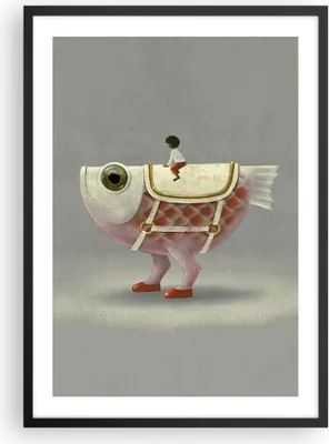 Produktbild von Gerahmtes Poster - Schwarzer Rahmen - Surreal Fisch Kind - 50x70 cm - Wand Bild - Wanddeko - Wandbilder - Kunstposter - Wandposter - Bilderrahmen - Bilder - Kunstdruck - P2BPA50x70-4897