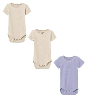 Produktbild von NAME IT Kurzarmbody 3er-Set Rundhalsausschnitt Druckknopfdetail Größe: 50