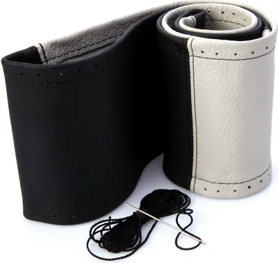 Produktbild von Lenkradbezug Echtes Leder Schwarz-Weiß Lenkradhülle Ø 37-39 / 9,5 cm Neu