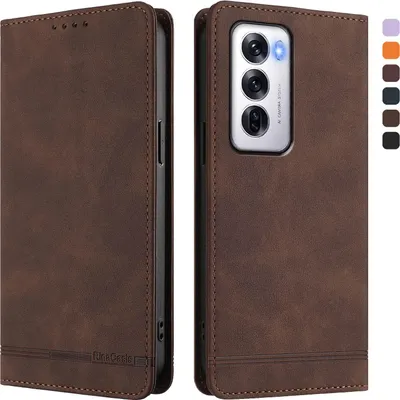 Immagine prodotto di Custodia per Oppo Reno12 5G, custodia retro in Finto cuoio con supporto e slot per carte di credito Marrone