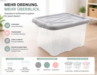 Produktbild von Aufbewahrungsbox mit Deckel 30 Liter Grau – Stapelbare Kunststoffbox