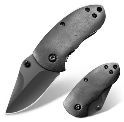 Produktbild von Klappmesser Mini EDC Edelstahl Klinge Holzgriff Spitzkopf Schwarz