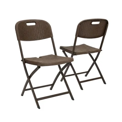 Immagine prodotto di Floordirekt Sedia pieghevole Niigata Sedia da giardino pieghevole in set da 2 marroni effetto rattan resistente alle intemperie stabile carico massimo 150 kg salvaspazio