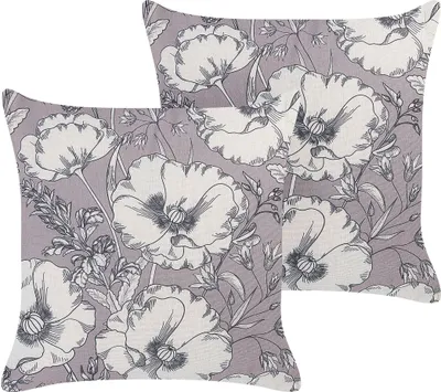 Produktbild von BELIANI Dekokissen 2er Set in Grau u. Weiß 45 x 45 cm Quadratisch mit Blumen Motiv Florales Muster Modern für Wohnzimmer Schlafzimmer Bett Sessel