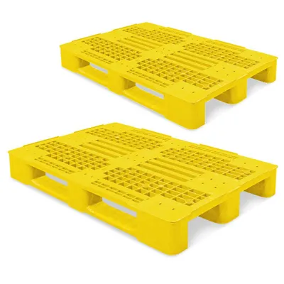 Produktbild von 2 Kunststoffpaletten im Euromaß, LxBxH 1200x800x145 mm, durchbrochen, gelb