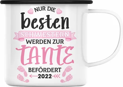 Produktbild von Trendation - Tante 2022 Du Wirst Tante Geschenk Emaille Tasse Schwangerschaft Schwester Nur Die Beste Schwester Wird Zur Tante Befördert (Schwarz)