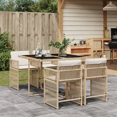 Image de 2025 cloris Ensemble de meubles de jardin Balcon Ensemble de 5 pièces de jardin avec coussins Beige Poly rotin - Meubles de jardin Sale3633219 2parcel