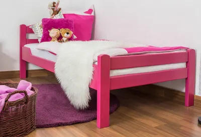 Produktbild von Kinderbett / Jugendbett "Easy Premium Line" K1/2n, Buche Vollholz massiv rosa lackiert - Liegefläche: 90 x 200 cm