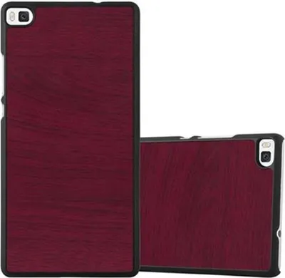Produktbild von Cadorabo Hülle für Huawei P8 Schutz Hülle in Rot Hard Case Etui Holz Optik Handyhülle