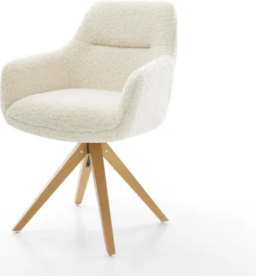 Produktbild von DELIFE Drehstuhl Pejo-Flex Teddystoff Beige Holzgestell kantig Natur 180° drehbar Taschenfederkern