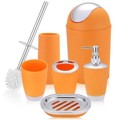 Produktbild von Badezimmer-Zubehör-Set 6-teilig – Zahnputzbecher, Zahnbürstenhalter, Abfalleimer, Seifenschale & Spender