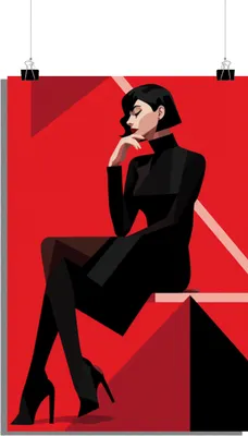 Produktbild von Abstraktes Poster - Frauen Poster - Stilvolles Poster - Rotem Hintergrund Poster - 51x71cm - Perfekt zum Einrahmen