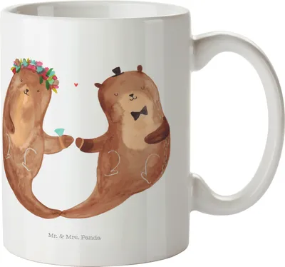 Produktbild von Mr. & Mrs. Panda Tasse Hochzeit Otter - Weiß - Geschenk, Trauung, Hochzeitskarte, Hochzeitstag, Pott, Zur, Kaffeebecher, Becher, Hochzeitsgeschenk, Kaffeetasse
