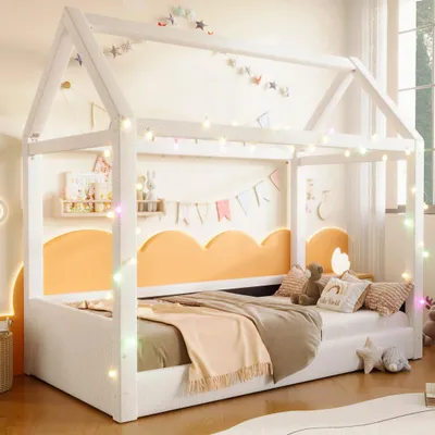 Produktbild von Gepolstertes Tagesbett (90 x 200 cm) mit LED-Lichtleisten, Beige