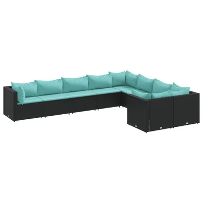 Produktbild von 9-tlg. Garten-Sofagarnitur mit Kissen Schwarz Poly Rattan