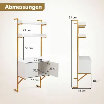 Produktbild von COSTWAY Leiterregal Wandmontage, Bücherregal mit 2 offenen Ablagen, Schrank & Doppeltüren, Wandregal Metallrahmen, platzsparendes Standregal, Weiß