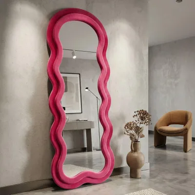 Obrázok produktu pre Nástenné zrkadlo s rámom z fuksiového zamatu 60x4x160 cm
