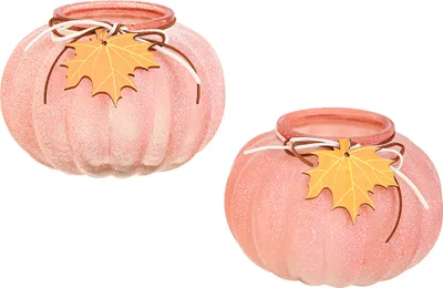 Produktbild von Windlicht Glas Kürbis Teelicht Herbstdeko Ø16cm H11cm 2St