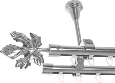 Produktbild von Innenlauf Gardinenstange Edelstahl Look, Durchmesser 20mm, Deckenträger D61II, 2-läufig, Länge 600, Endkappe E35