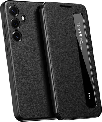 Immagine prodotto di Custodia in Finto cuoio per Samsung Galaxy S26, custodia intelligente per cellulare con finestra laterale intelligente, nera