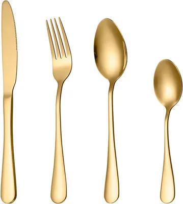 Image de Service de couverts 30 pièces, en acier inoxydable, finition dorée, pour 6 personnes, idéal pour les fêtes