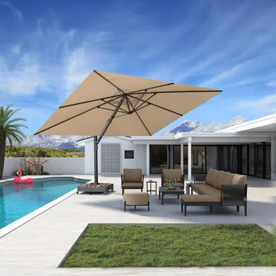 Produktbild von PURPLE LEAF Ampelschirm Rechteckiger Aluminium Terrassenschirm,Groß Sonnenschirm 330 x 450 cm, 360° Drehbar für Terrasse, Balkon Sonnenschutz, Beige
