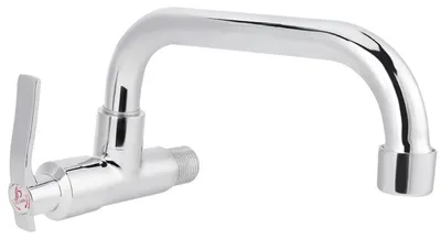 Zdjęcie produktu dla Kran do montażu ściennego, gwint G1/2 cala, mosiężny, ze stali nierdzewnej, chromowany, długość wylewki 20 cm