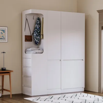 Produktbild von okwish Kleiderschrank Drehtürenschränke mit offener Kleiderbereich,Eckkleiderschränke mit Stauraum und linker Seite,Weiß