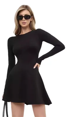Imagen del producto de Vestido ajustado de corte entallado con manga larga y cuello redondo, con corte en forma de A