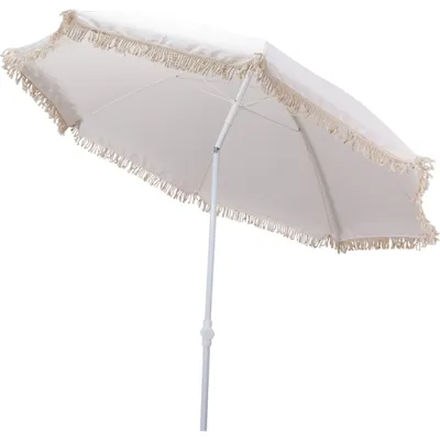 Produktbild von Sonnenschirm Strandschirm Balkon Gartenschirm creme Fransen Boho chic UV30+ 155cm