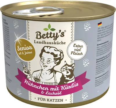 Produktbild von Bettys Landhausküche Senior Hühnchen mit Kürbis & Lachsöl 200 g - 6 Stück
