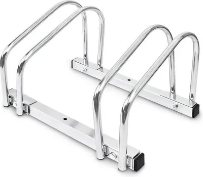 Produktbild von Zwei-Rad-Fahrradhalterung - Chromstahl-Fahrradstander für Boden oder Wand - Außenverwendung - Maße: 26x40x32 cm - Silber