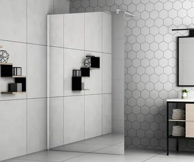 Produktbild von form&style Duschwand MODENA 120 x 195 cm Profil chrom Glasdekor Spiegelglas schmutzabweisende Glasbeschichtung