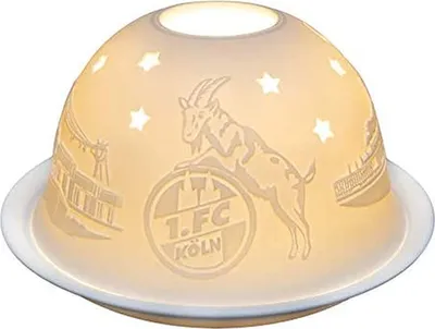 Produktbild von 1. FC Köln Windlicht | Teelichthalter für Teelicht & LED | Winter-&Weihnachtsdeko | warmes Lichtspiel | Motivwahl | 12×12×7,5cm | Skyline